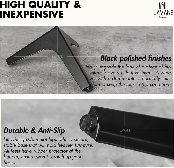 La Vane 4er Set Metall Möbelfüsse (17cm Höhe) Schwarz - Diamant-Dreieck Design für Schrank, Sofa, Co