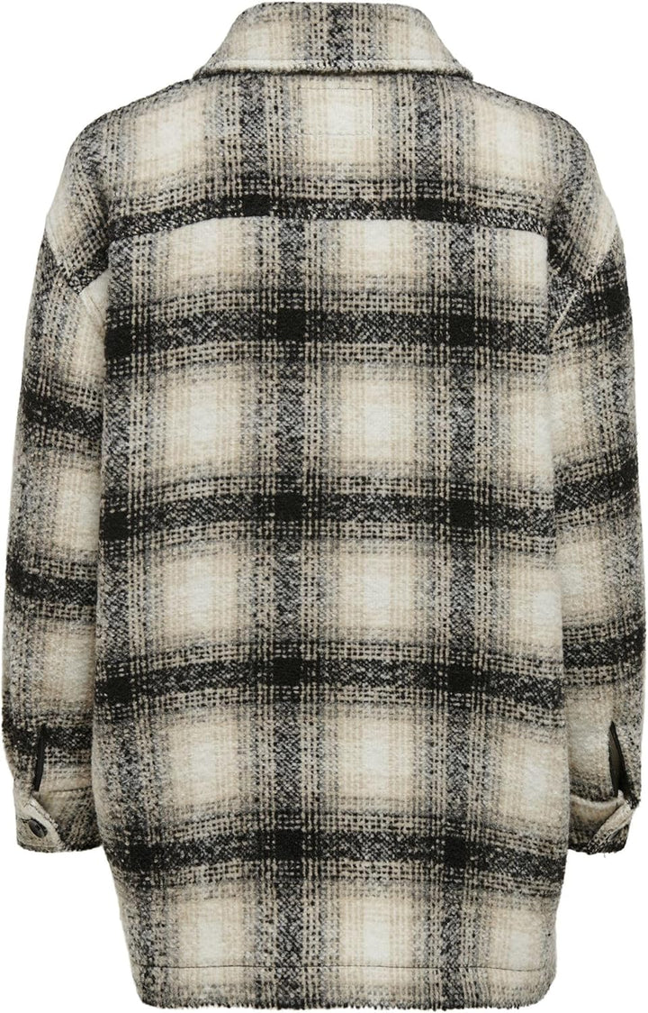 ONLY Female Lange Hemdjacke ONLALLISON Lange Hemdjacke XS Pumice Stone/Checks:black, XS Pumice Stone