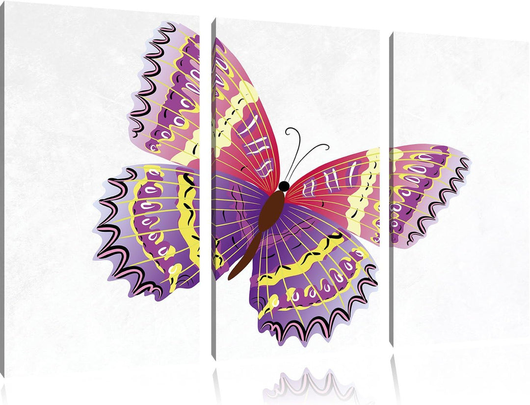 Pixxprint Hübscher Pinker Schmetterling weiss 3-Teiler Leinwandbild 120x80 Bild auf Leinwand
