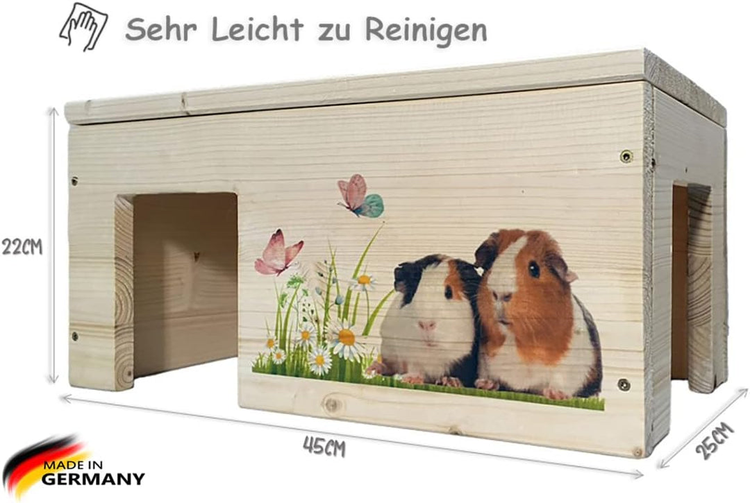Nagerstore Meerschweinchenhaus aus Holz mit 2 Eingängen, Outdoor, Gross, Holzlasur & Aufklappbar / 4