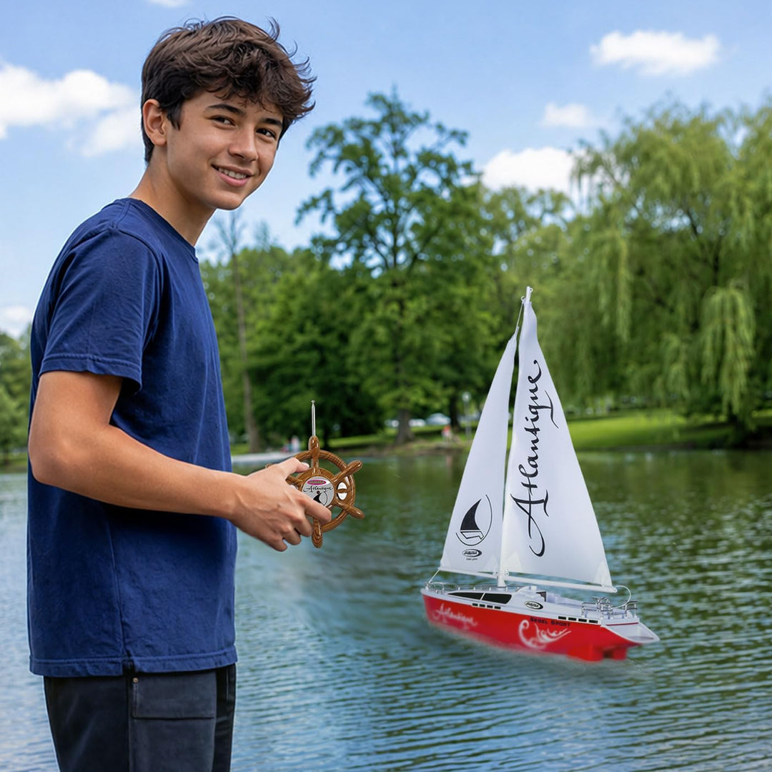 Jamara 040250 Atlantique Segelboot 2 Kanal 27MHz, RC Boot, 2 Antriebsmotoren, Weiss, S