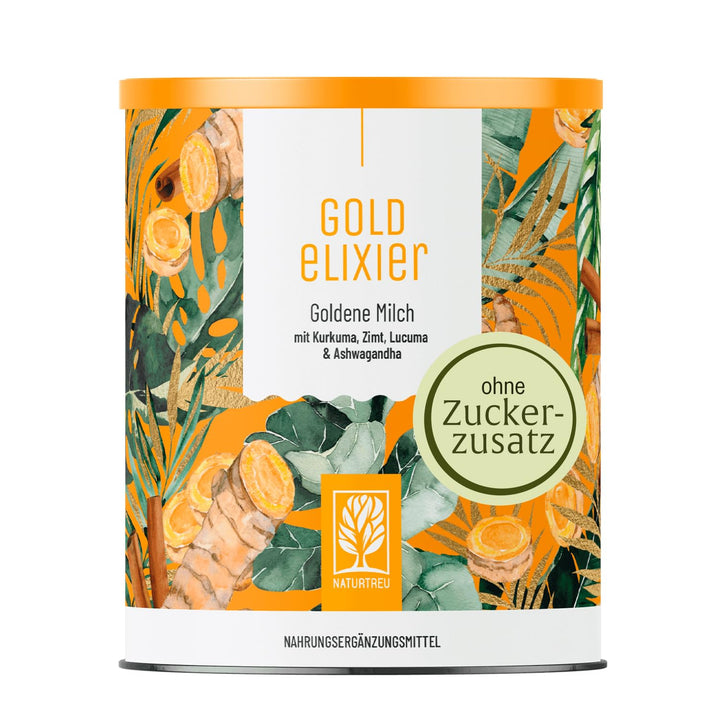 NATURTREU® Goldelixier Goldene Milch Pulver - zur Zubereitung von Kurkuma Latte - enthält 300 g Pulv