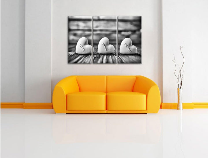 Pixxprint Love Hope Dream Hearts als Leinwandbild/Grösse: 3 Teilig (120x80) / Wandbild/Kunstdruck/fe