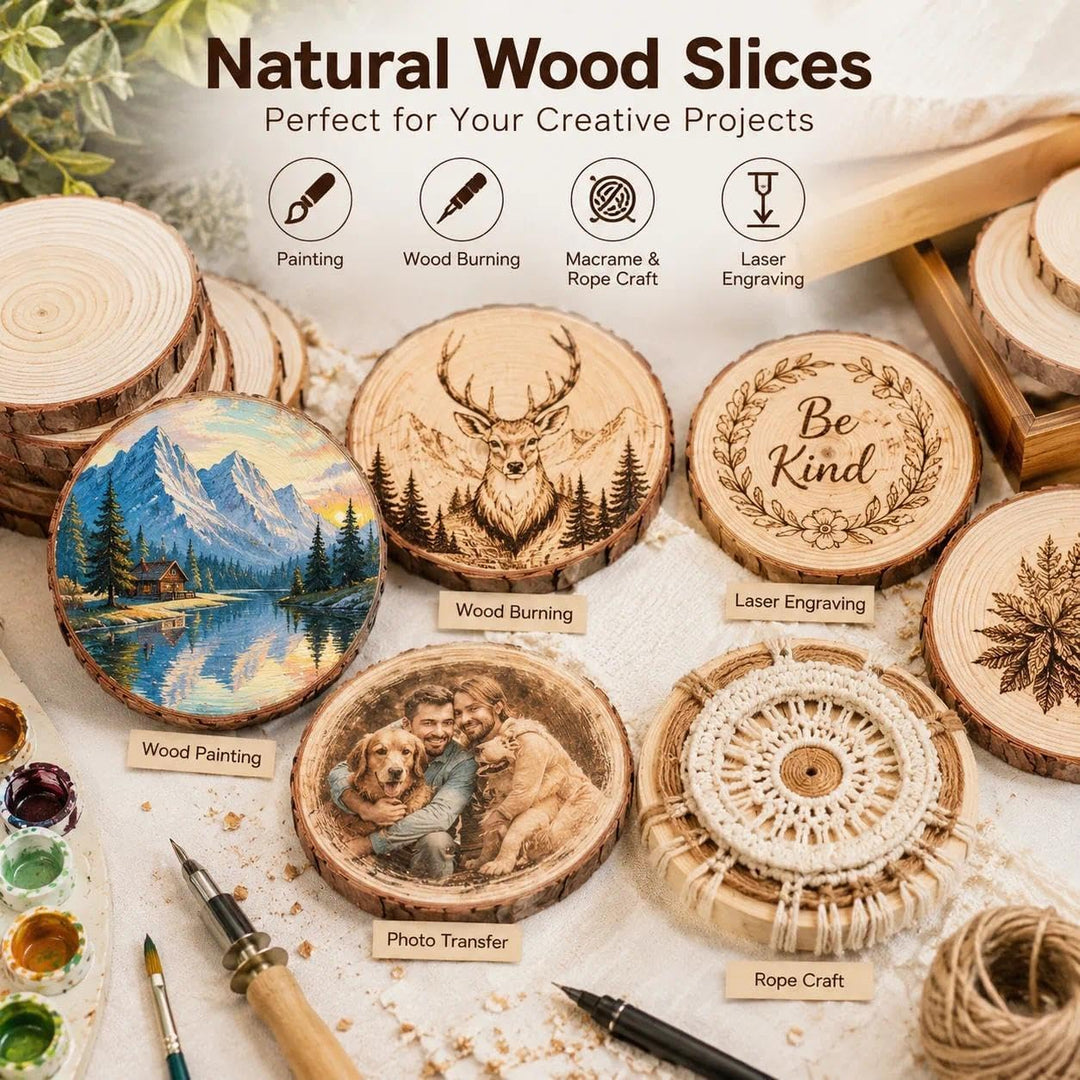 ilauke 16 Stücke Holzscheiben Holz Log Scheiben 9-10cm Runde Naturholz Baumscheiben Ca.10mm Dicke fü