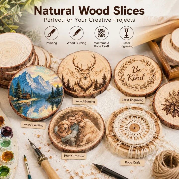 ilauke 16 Stücke Holzscheiben Holz Log Scheiben 9-10cm Runde Naturholz Baumscheiben Ca.10mm Dicke fü