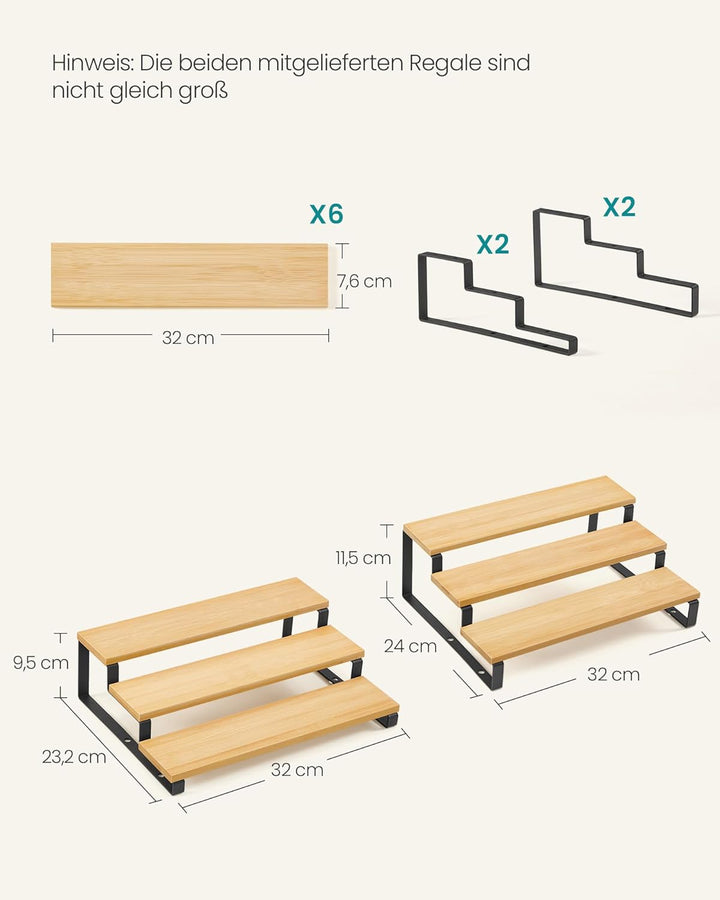 SONGMICS Gewürzregale, Küchenregale stehend, Küchen-Organizer, 2er Set, Holzwerkstoff, je 3 Ablagen,