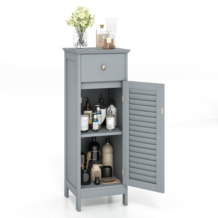 GOPLUS Badzimmerschrank mit Schublade, Badschrank schmal mit Lamellentür &amp; verstellbarem Regal, Aufb