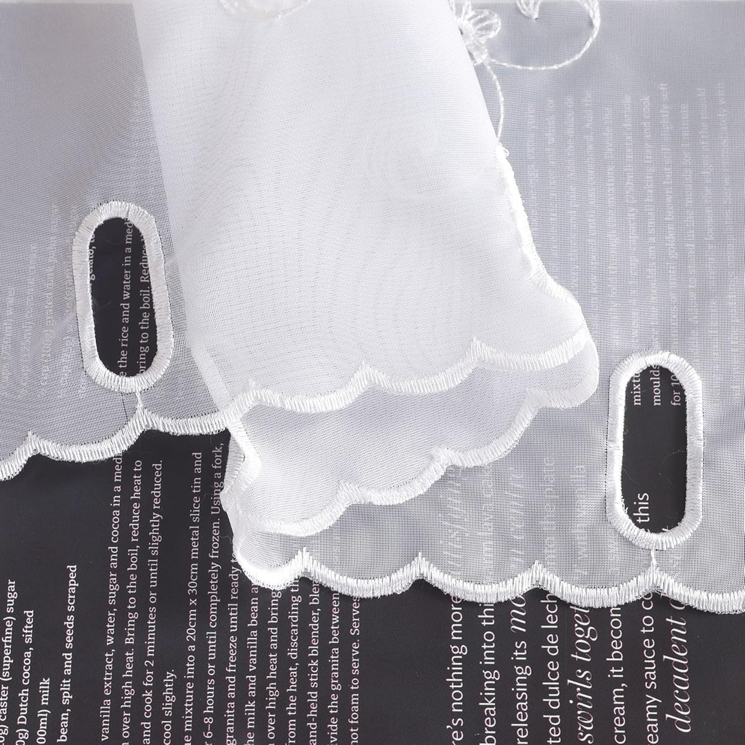HeichkelL Scheibengardine Voile Kurzstore Hohl Stickerei Vorhang Durchstangenzug Gardine Küche Tür K