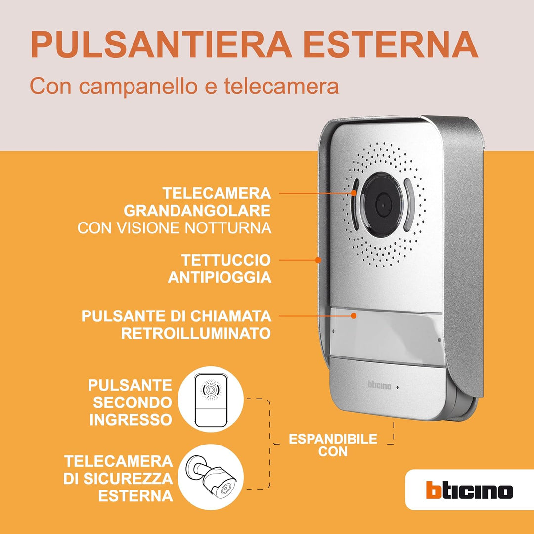 Bticino 318913 Easykit Plus Video-Türsprechanlage für 1-Familienhaus, Plug-In mit 2 Drähten, 1 exter