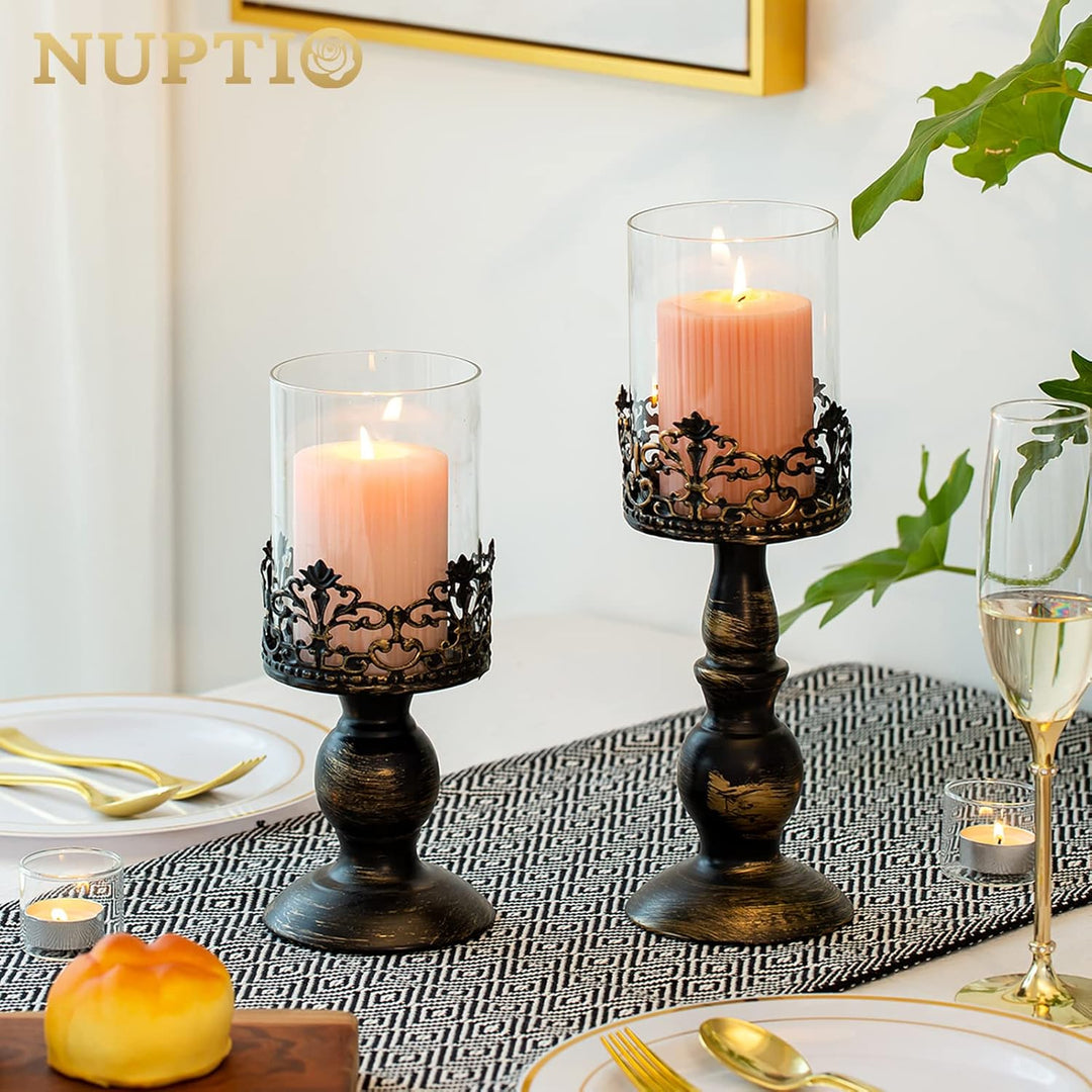 NUPTIO Kerzenständer Stumpenkerzen Schwarz Kerzenhalter: Set mit 2 Vintage Deko Gothic Halloween Wei