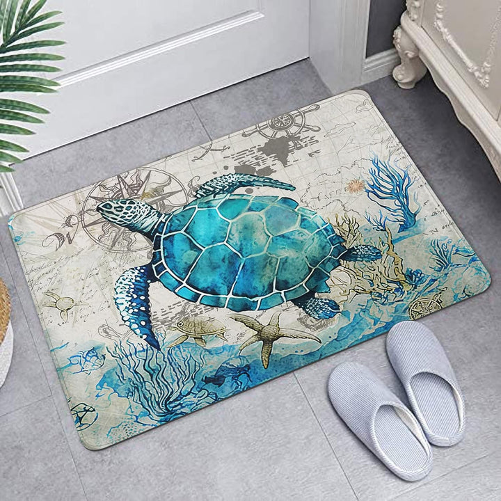 Britimes Badematte für Badezimmer, Badezimmermatten, rutschfest, blaue Schildkröte, waschbar, Bodenm