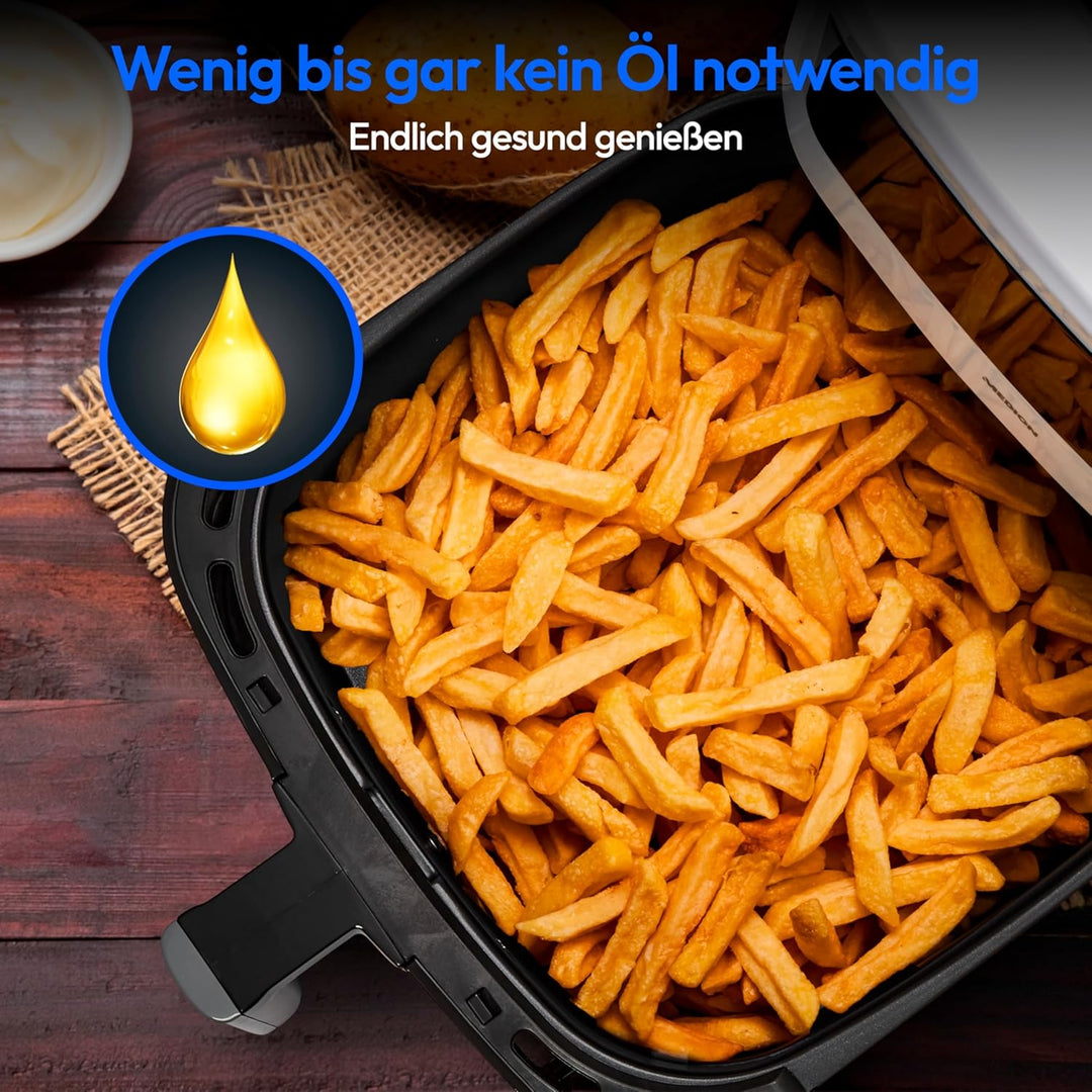 MEDION P10 XL Heissluftfritteuse (6,8 Liter XXL Frittierkorb, 2.150 Watt, zwei Heizelemente aus Edel