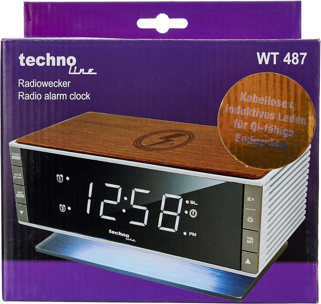 Technoline mit Qi-Ladefläche Retro WT487 Wireless Charger, Holz-Optik, 16,7 x 8,7 x 7,8 cm