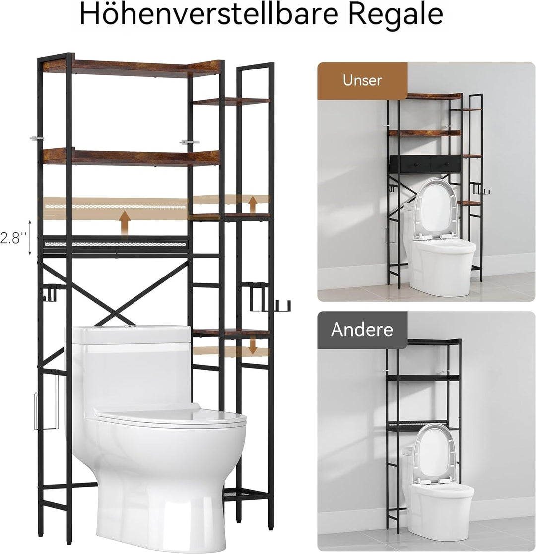 Wasserdicht Toilettenregal Höhenverstellbar Einfache Montage mit Körben Haken, Wc Regal über Toilett
