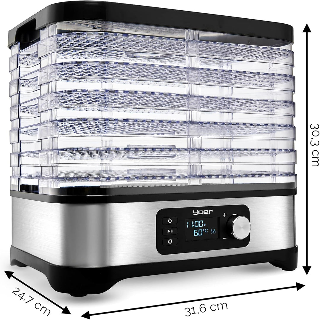 Yoer VitaSave FD01S, Dörrautomat, 450W, 4000 cm2, 24h Timer, LED-Anzeige, Edelstahl INOX, BPA-frei,