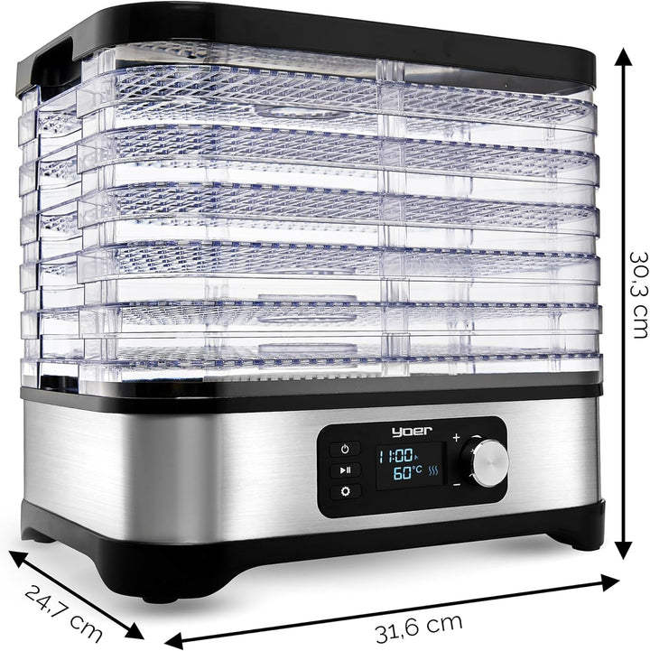 Yoer VitaSave FD01S, Dörrautomat, 450W, 4000 cm2, 24h Timer, LED-Anzeige, Edelstahl INOX, BPA-frei,