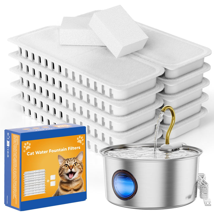 10 Pack Filter für Katzentrinkbrunnen & 2 Pack Schwämme Filterersatz, Katzentrinkbrunnenfilter für K