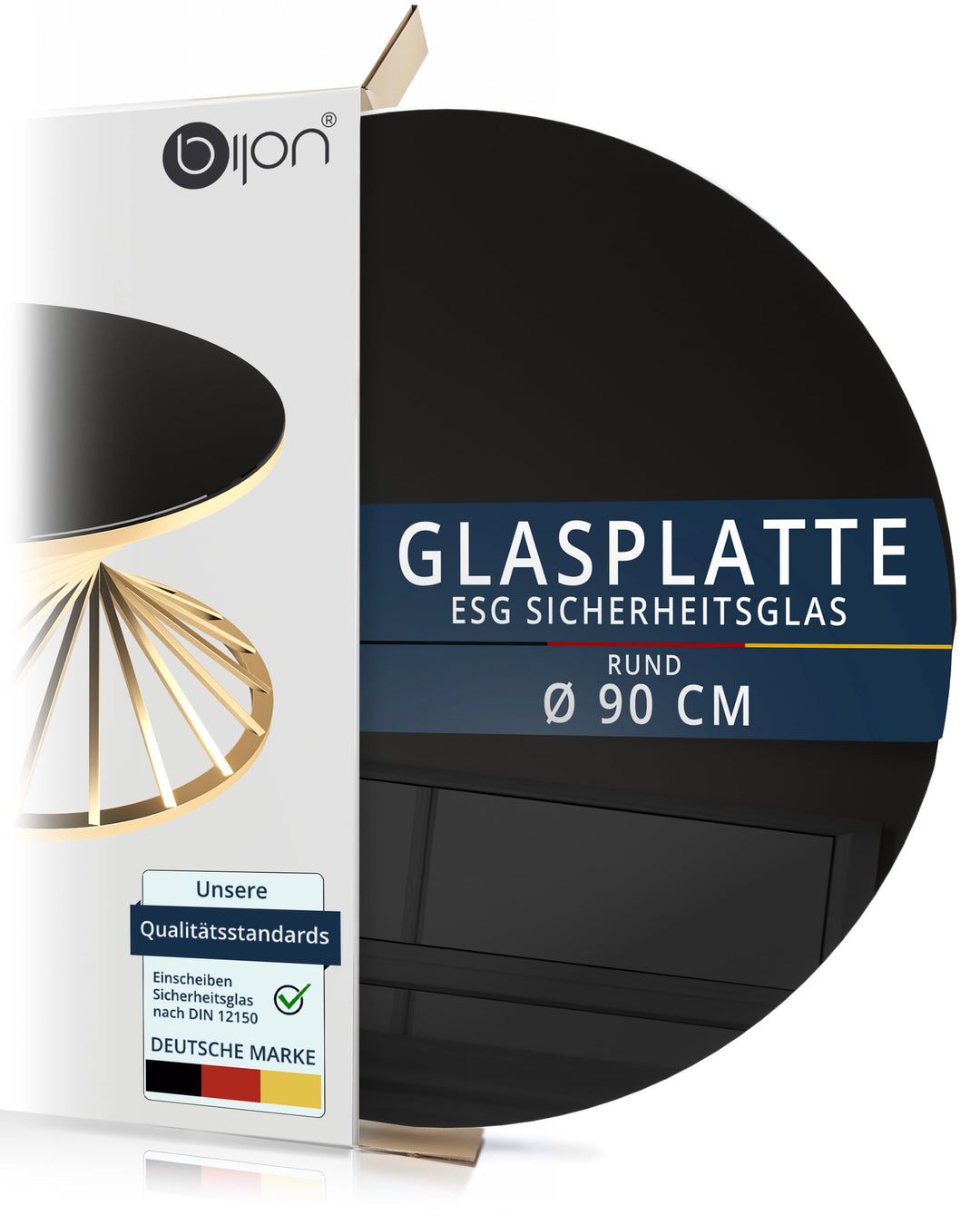 bijon Glasplatte Schwarz Rund Tisch ESG Sicherheitsglas - Für Esstisch, Couchtisch, Gartentisch, Sch