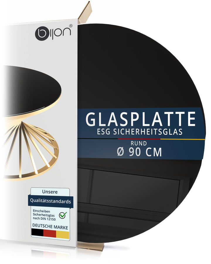 bijon Glasplatte Schwarz Rund Tisch ESG Sicherheitsglas - Für Esstisch, Couchtisch, Gartentisch, Sch