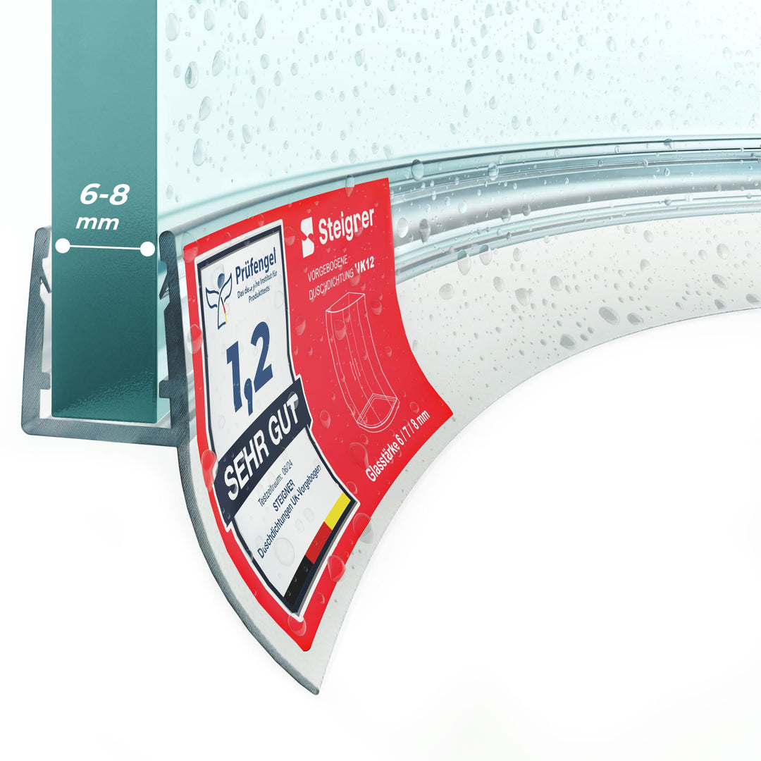 STEIGNER Duschdichtung, 120cm, Glasstärke 6/7/ 8 mm, Vorgebogene PVC Ersatzdichtung für Runddusche,
