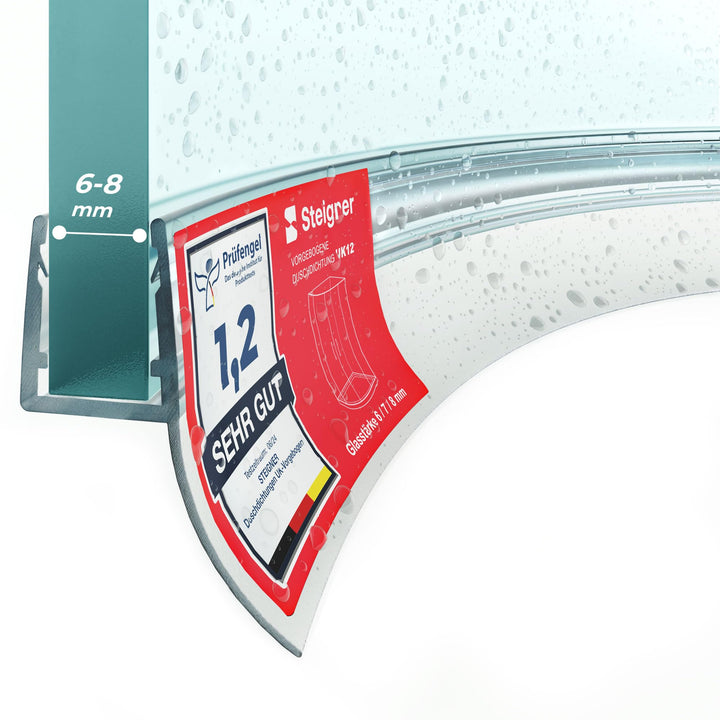 STEIGNER Duschdichtung, 120cm, Glasstärke 6/7/ 8 mm, Vorgebogene PVC Ersatzdichtung für Runddusche,