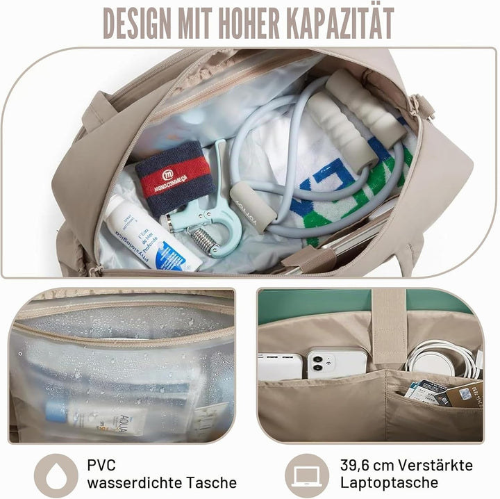 Badminton Tasche Damen 48×19×31 cm, Puffer Sporttasche Gross, Tennistasche mit Schlägerfach, Reiseta