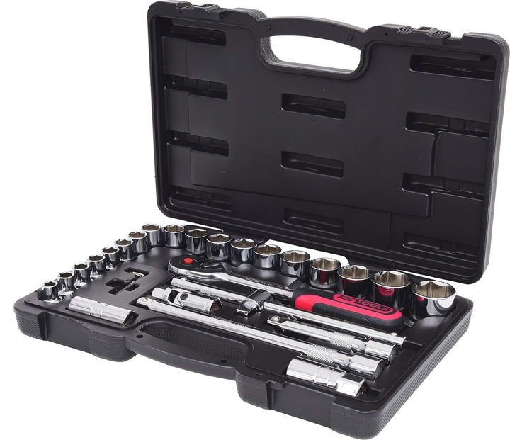 KS Tools 918.0728 1/2 Zoll CHROMEplus Steckschlüssel-Satz | inklusive Umschaltknarre, 45-Zahn | hoch