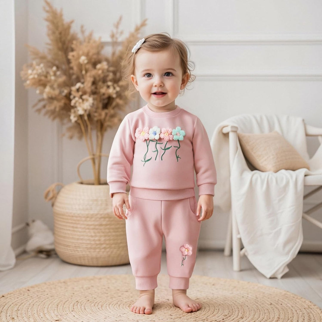 2pcs Baby Mädchen Kleidung 3D Blumen Druck Outfit Langarm Shirt + Hose Neugeborene Babykleidung klin