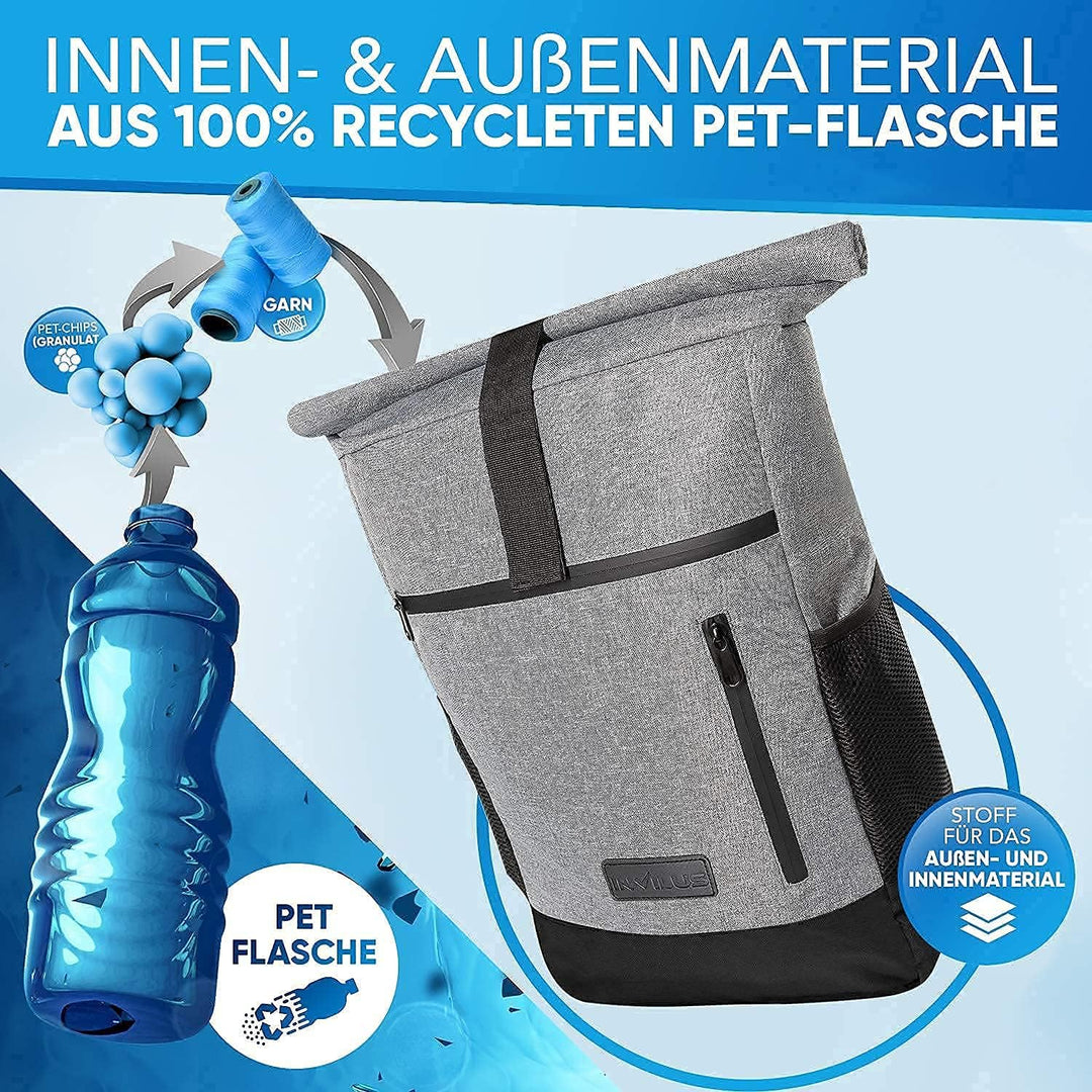 Rolltop Rucksack Damen und Herren aus Recycelten Plastikflaschen | Rucksack Uni | Laptop Rucksack |