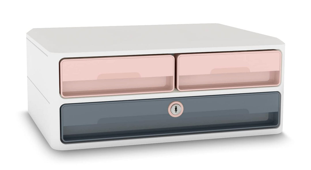 CEP Moov'up Secure Modul 3 Schubladen Sturm (Dunkel)-Grau/Pink Puderrosa, Puderrosa