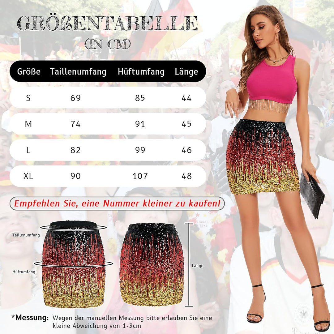 Durio Pailettenrock Für Damen Glitzer Rock Kurz Damen Sexy Midi Skirt Hüftrock mit Elastische Taille