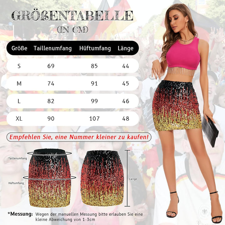 Durio Pailettenrock Für Damen Glitzer Rock Kurz Damen Sexy Midi Skirt Hüftrock mit Elastische Taille