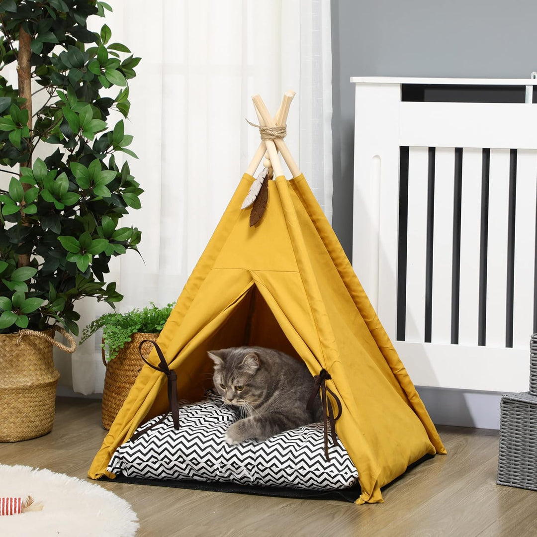 PawHut Tipi Zelt für Haustiere, Katzenzelt mit abnehmbar und waschbar Kissen, Katzenhaus mit rutschf