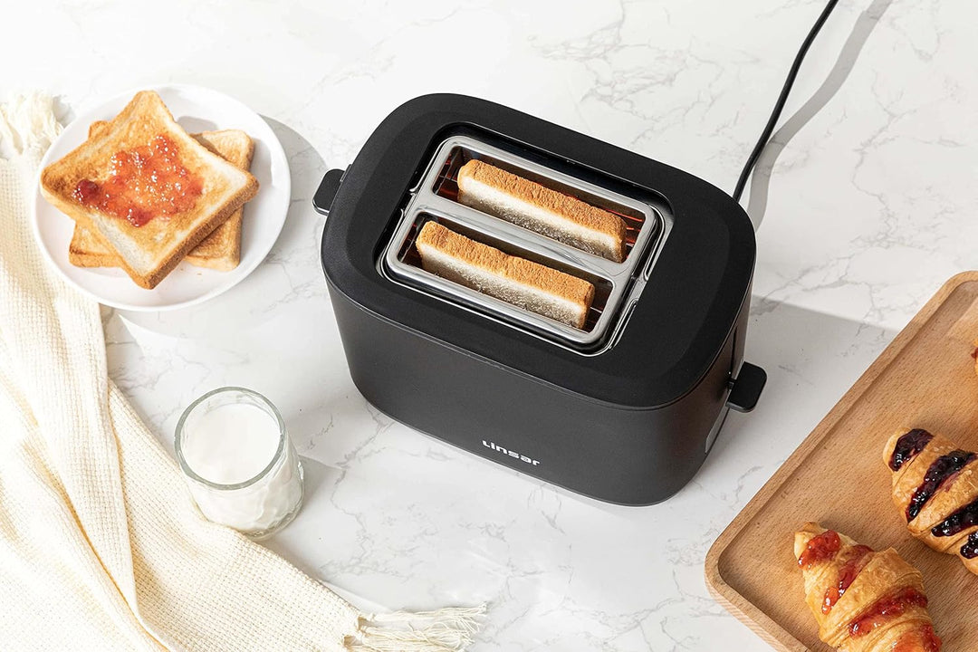 Toaster Schwarz Matt - Zwei-Scheiben-Toaster - Mit Touchscreen, 6 Bräunungsstufen, Herausnehmbarer K