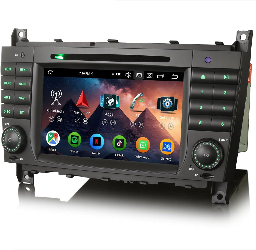 Erisin 7 Zoll 8-Kern 4GB+64GB Android 16 Autoradio mit CD Player für Mercedes C Klasse W203 CLC W203
