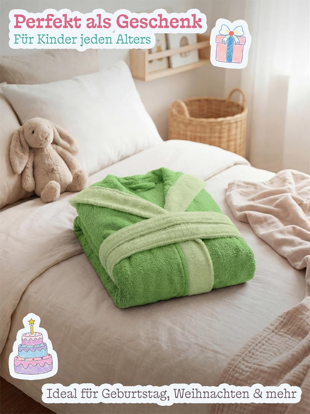 normani Kinder-Bademantel aus 100% Bio-Baumwolle mit Kapuze | Frottee Kapuzenbademantel mit oder ohn