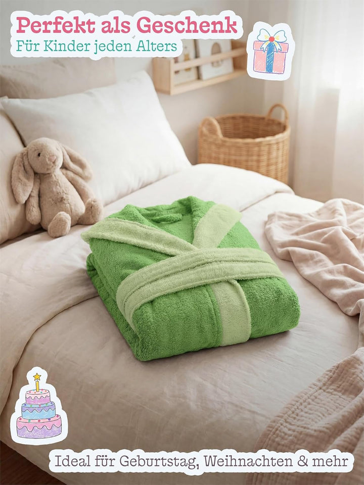 normani Kinder-Bademantel aus 100% Bio-Baumwolle mit Kapuze | Frottee Kapuzenbademantel mit oder ohn