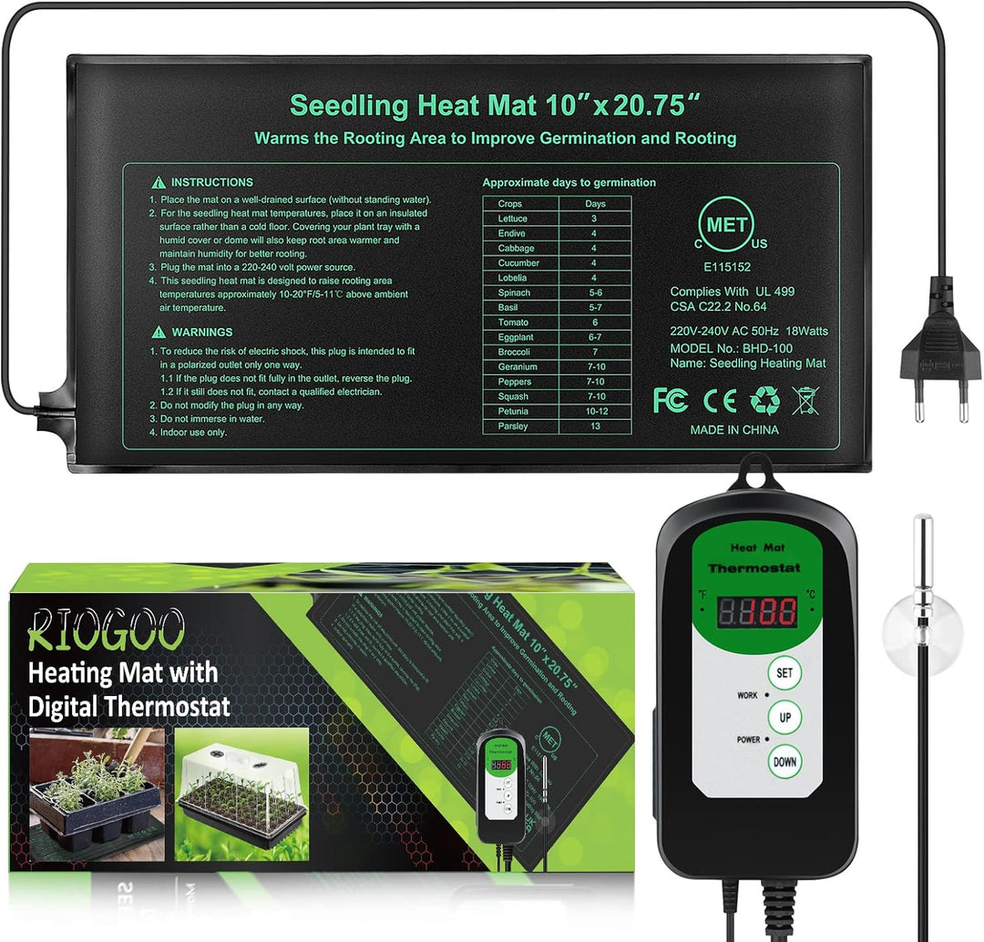 RIOGOO 24 * 52 cm Sämling-Heizmatte und Thermostatregler 68-108 ° F Digitaler Thermostatregler IP68