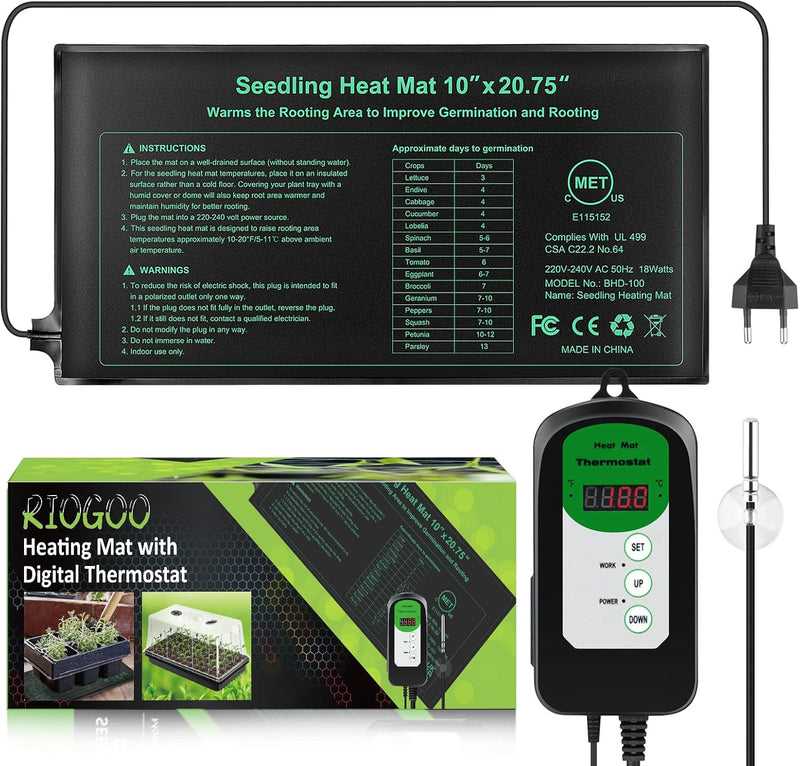 RIOGOO 24 * 52 cm Sämling-Heizmatte und Thermostatregler 68-108 ° F Digitaler Thermostatregler IP68