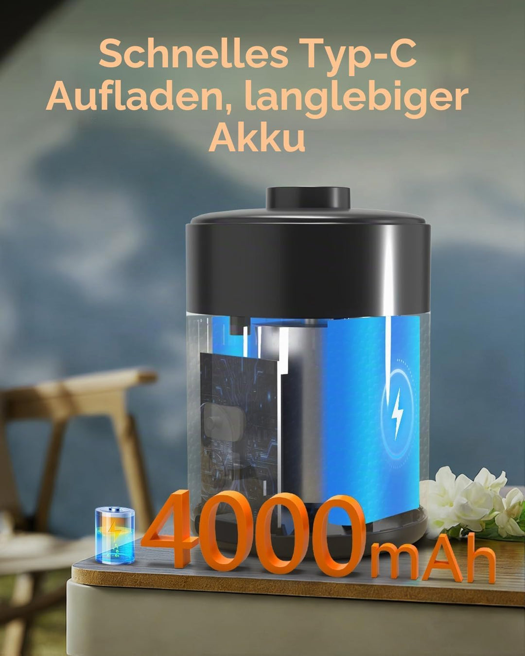 Mojimdo Mini Elektrische Luftpumpe Akku 4000 mAh – Tragbare Pumpe, 5000 Pa, 450 L/Min, Kabellos, 2-i