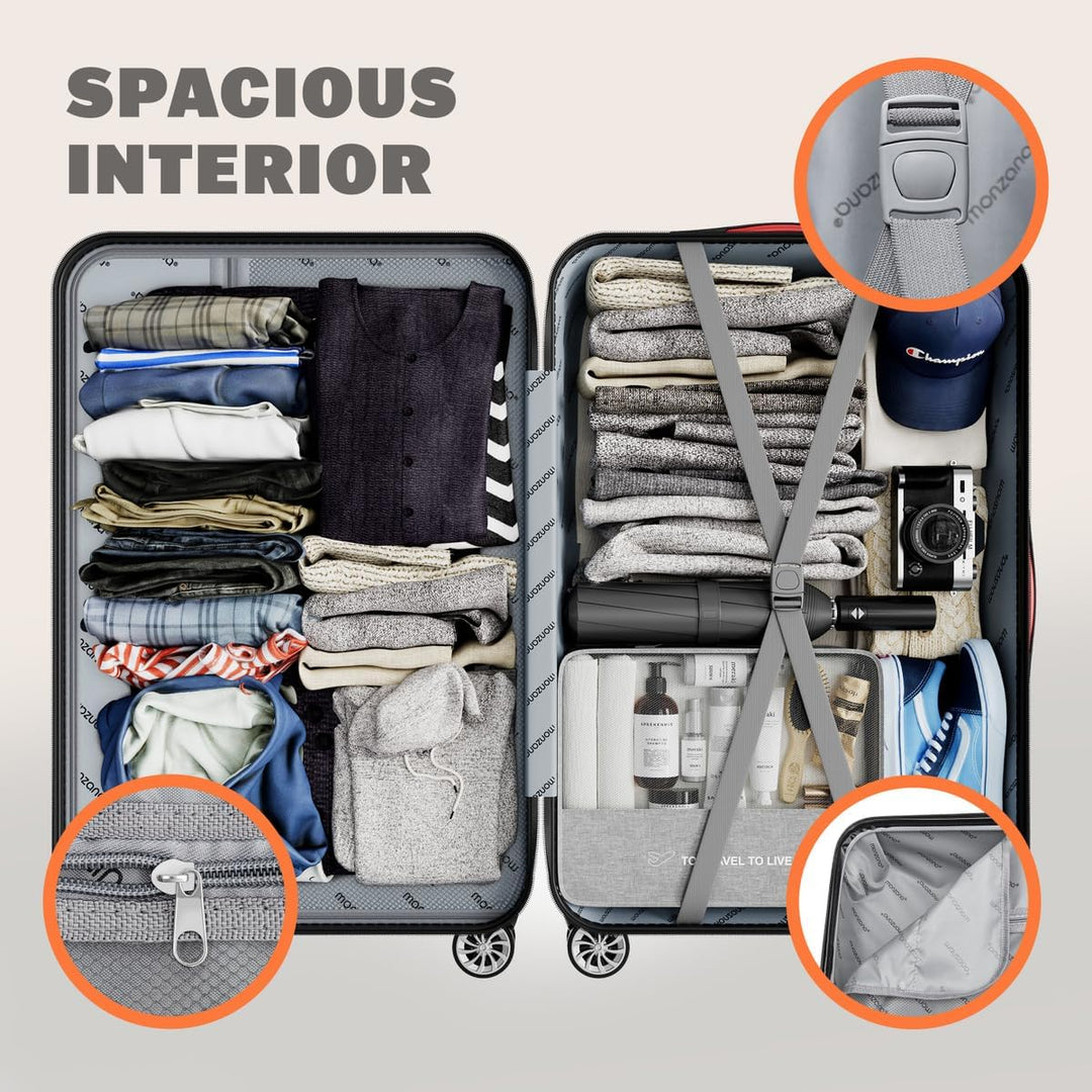 Monzana® 3tlg. Kofferset Baseline | M-L-XL | Gel-Griffe | Kantenschutz | Schloss | Trolley Hartschal