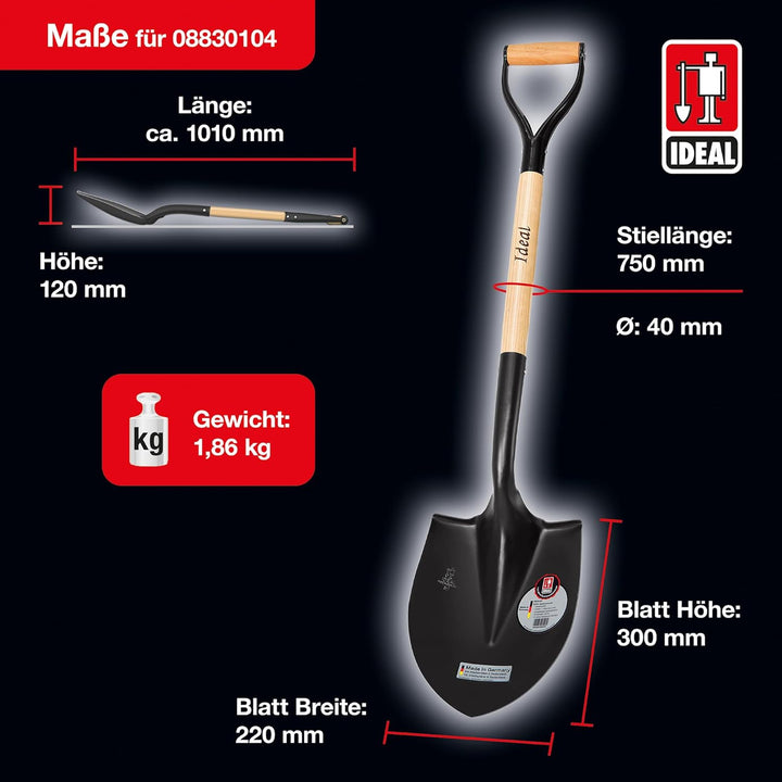 IDEAL-Spatenschaufel klein | zum Graben in festen und steinigen Böden & Materialtransport | Schaufel