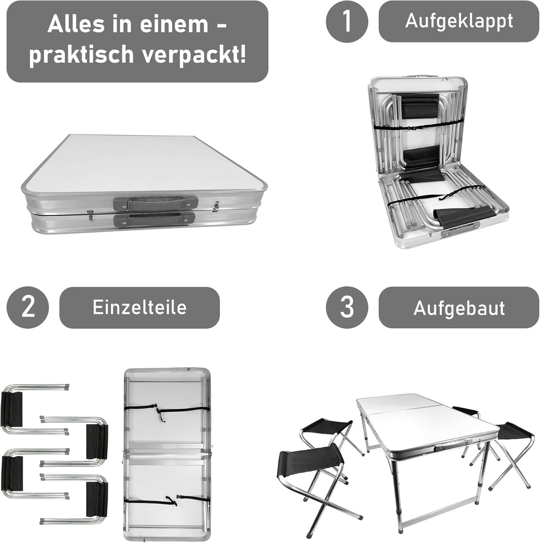 Lemodo Campingtisch mit Stühlen, Klapptisch Set 5-teilig, Campingmöbel klappbar, Esstisch höhenverst