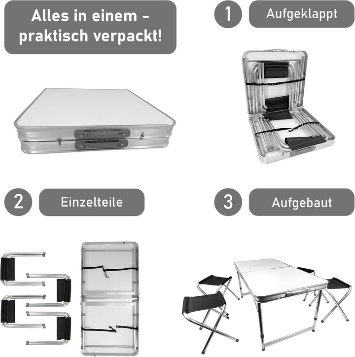 Lemodo Campingtisch mit Stühlen, Klapptisch Set 5-teilig, Campingmöbel klappbar, Esstisch höhenverst