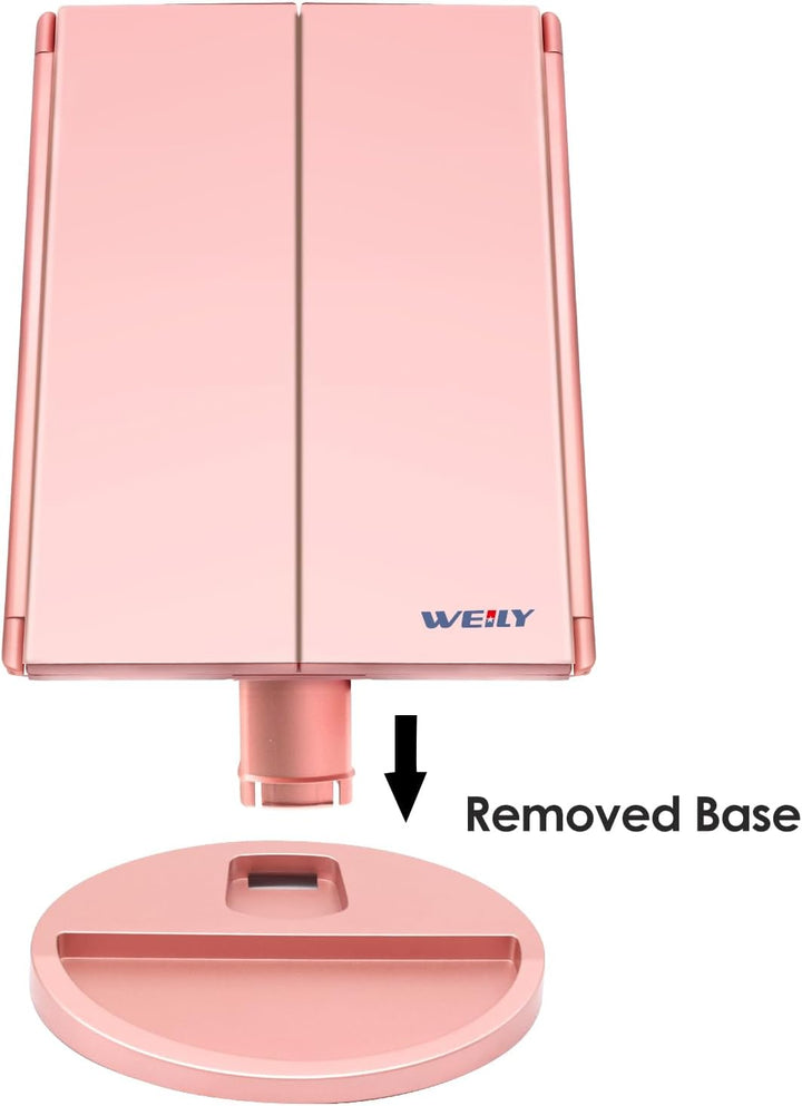 WEILY Schminkspiegel mit Beleuchtung, Kosmetikspiegel mit 1X/2X/3X Vergrösserung, Faltbare Schminksp