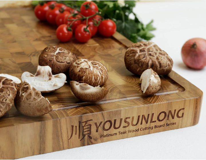 YOUSUNLONG Grosses Schneidebrett für die Küche - 50,8x40,6x3.8 cm - Nachhaltiges Teakholz-Schneidebr