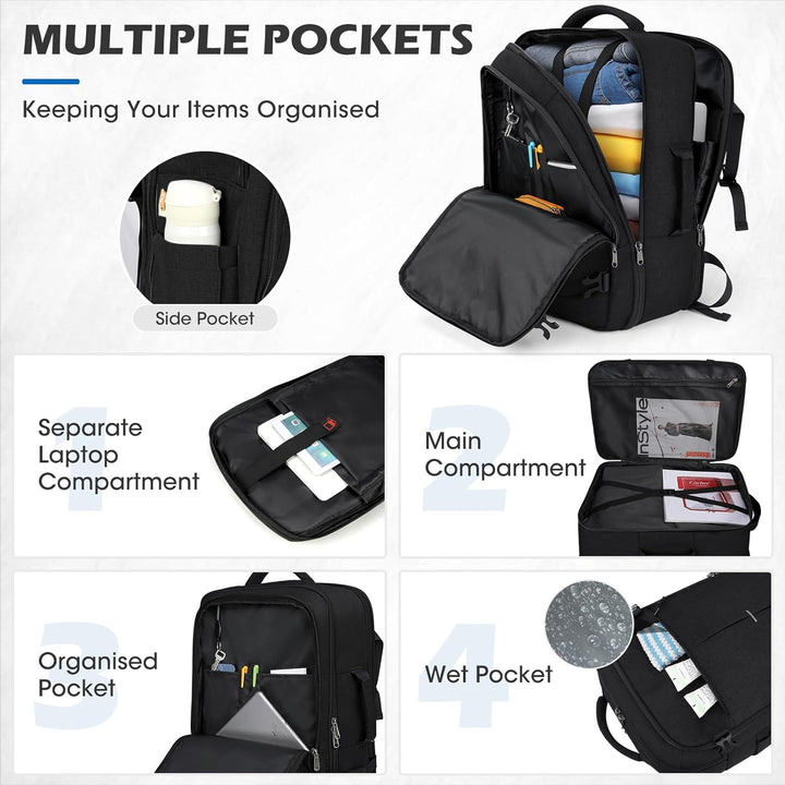 Lubardy Reiserucksack Herren Damen Handgepäck Rucksack Flugzeug Gross Laptop Rucksack 17 Zoll Wasser