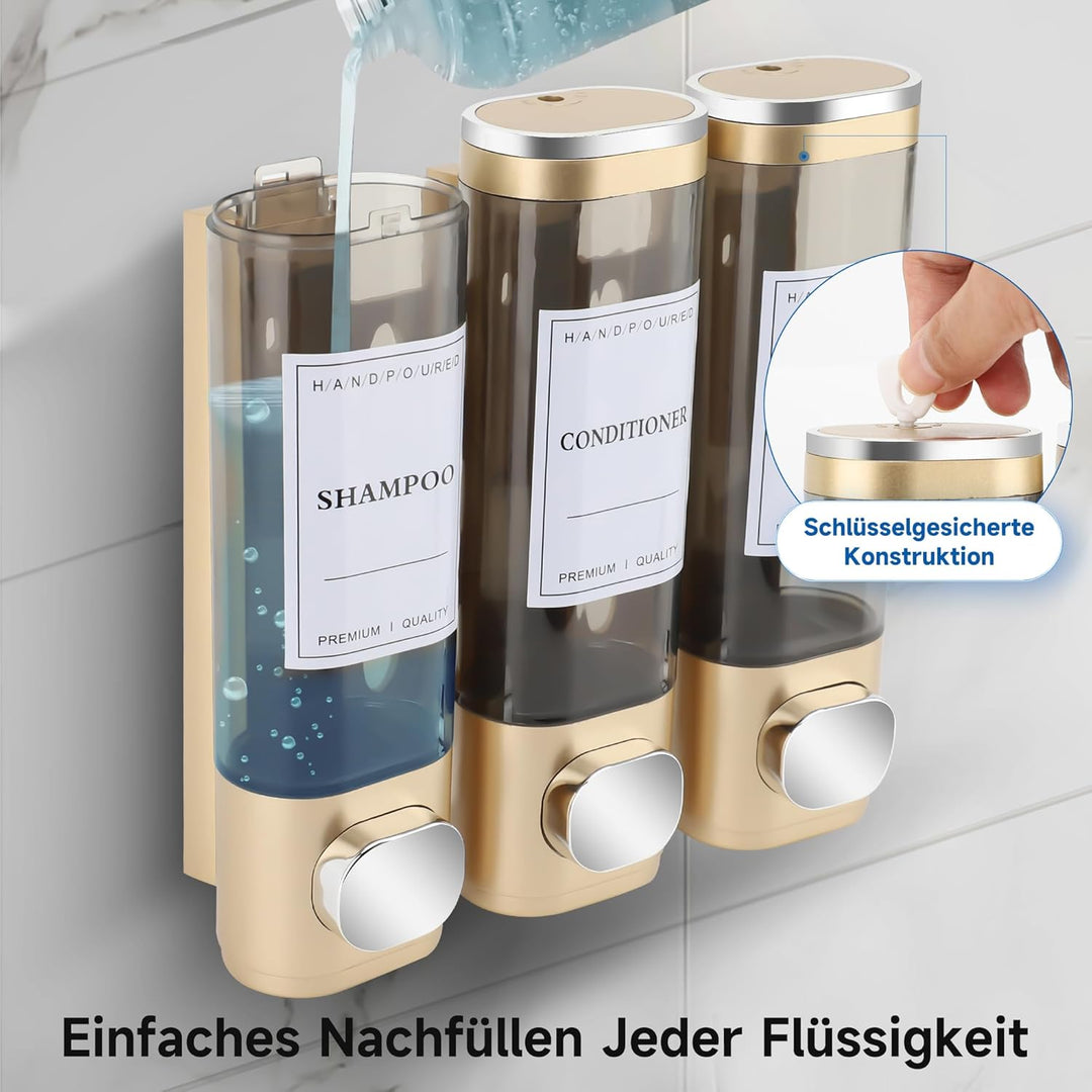 Seifenspender Wandbefestigung, Seifenspender Wandmontage 3 Kammern Duschgelspender Handwaschmittelsp