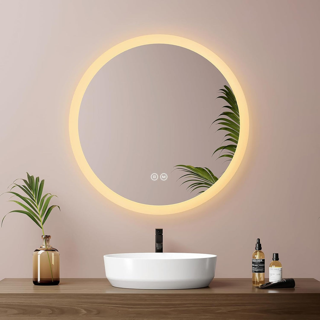 EMKE Badspiegel mit Beleuchtung Rund 50cm Badezimmerspiegel mit Touchschalter, 3 Lichtfarben dimmbar