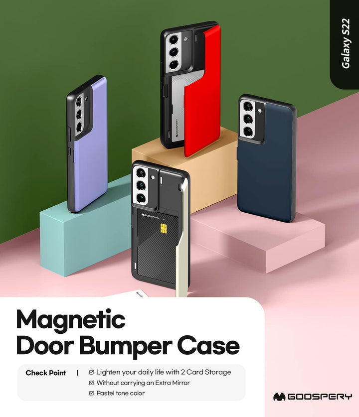 GOOSPERY Magnetic Door Bumper Hülle Kompatibel mit Galaxy S22, Dual Layer protektive Kartenhalter Wa